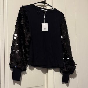 Elegant Black Sequin Sleeve Sweatshirt